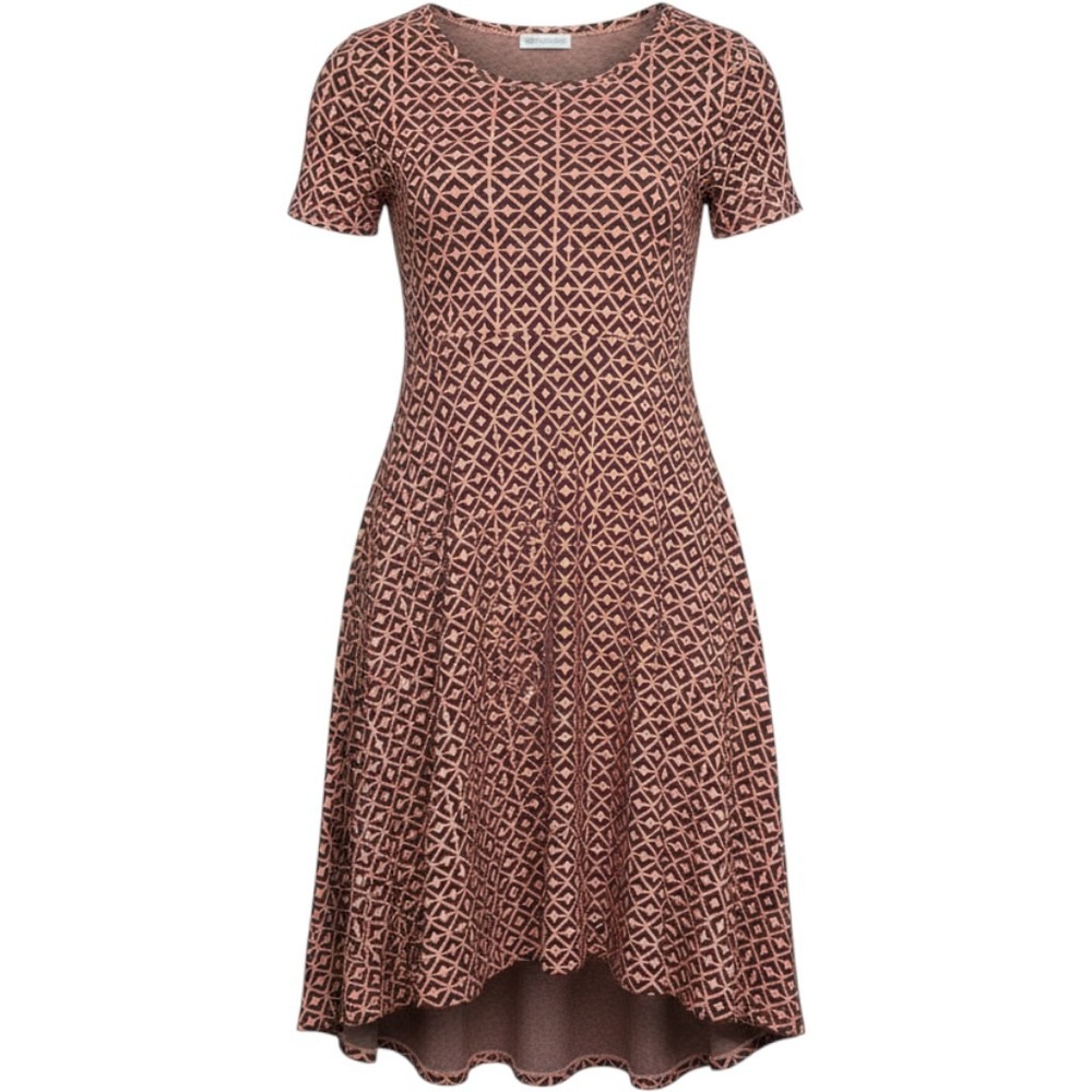 LuLaRoe Carly Dress XXS Peach Black Geometric Diamond High Low Short Sleeve